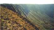 500' high back wall at Coumfea, Comeragh Mountains, County Waterford. Click for larger image.