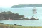 Tall Ship off Duncannon Fort, Hook Peninsula, County Wexford. The fort held out in 1649 against an attack by Ireton and Cromwell.