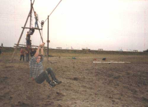 An aerial runway built and enjoyed by the scouts themselves