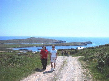 A walk for charity. Black bull head in the background