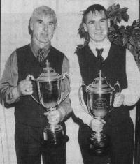 SEEING DOUBLE - The double, double: Martin McShane senior and junior, pictured with the Dr.Maguire and Democrat Cups at the Ardara dinner dance.