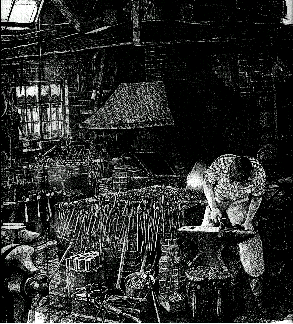 A Bl;acksmith working in his forge