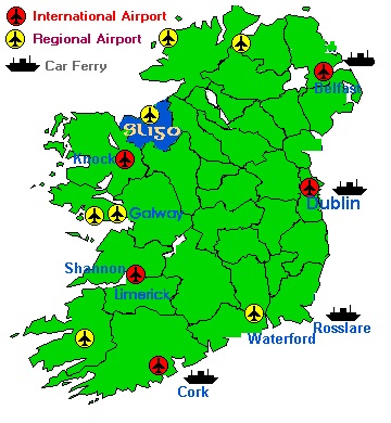 Click where you are travelling from for bus times to Sligo or Click Sligo for a more detailed map.