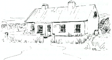 Ink drawing of Island Cottage by Olive Desmond