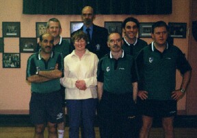 Back L-R Pat Keegan. Athlone Mr. Les Hunt Galway
Table Tennis Committee and Robbie Gavin Galway. Front L-R Kareim Sabir
Athlone, Teresa Egan PRO for Connacht Table Tennis, Kieran Burke Athlone and
Kevin Devaney Mayo.