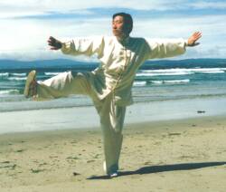 Grandmaster Chen Xiao Wang at Rossnowlagh Beach, Co Donegal.
