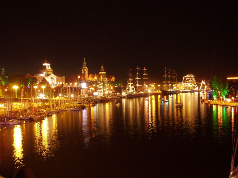 Night view of the Tall Ships in Szczecin during the Tall Ships Festival, Poland 2007